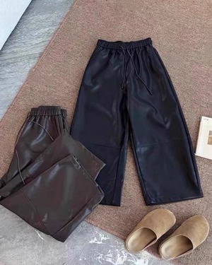ハイウエストフェイクレザーワイドパンツ  2color A0591