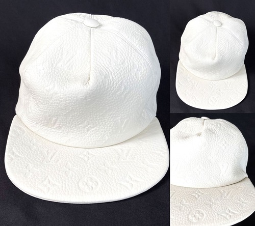 LOUIS VUITTON　ルイヴィトン  トリヨンレザー モノグラム レザー キャップ　ホワイト　VIRGIL ABLOH LEATHER CAP　ヴァージル・アブロー