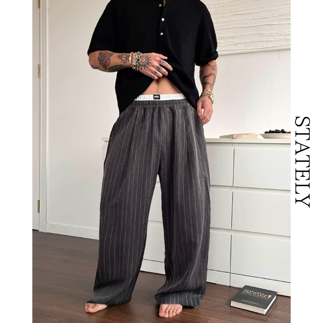 Striped リラックスWide Pants/2color_B55・画像4