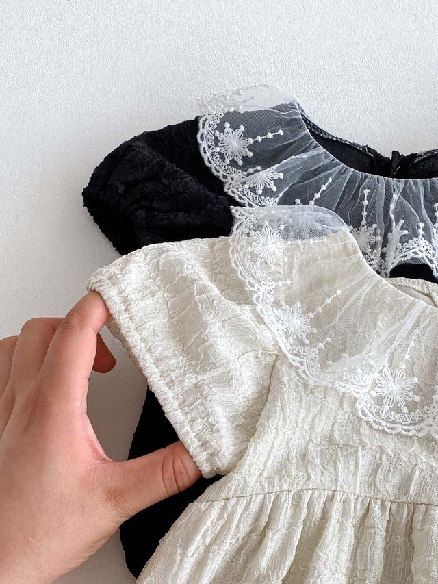 【BABY】レースフリルカラー半袖ベビーロンパース - 12