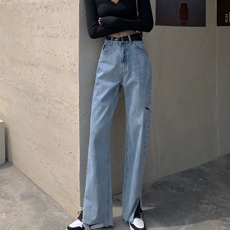 ジーンズ ハイウェストルーズパンツ サマースタイル 夏物 試着室73710269754