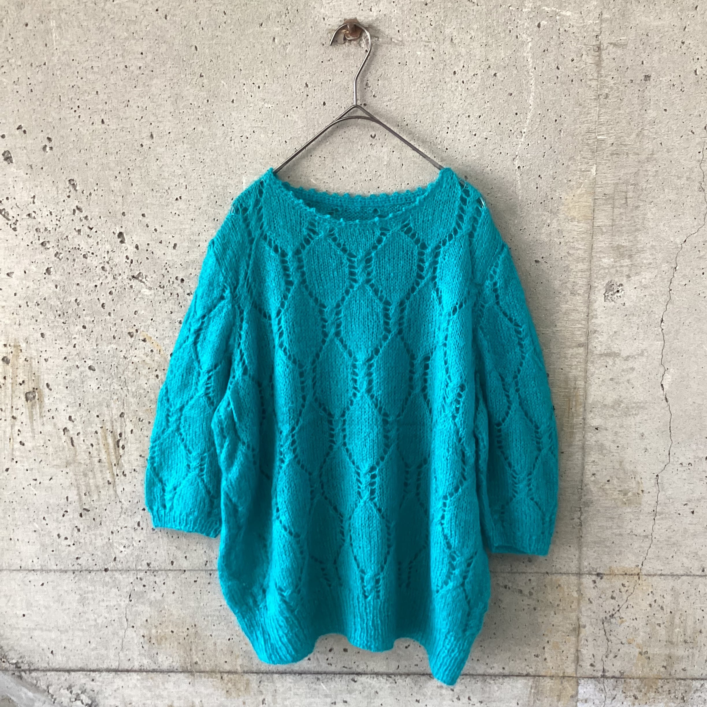 Openwork pattern light blue knit