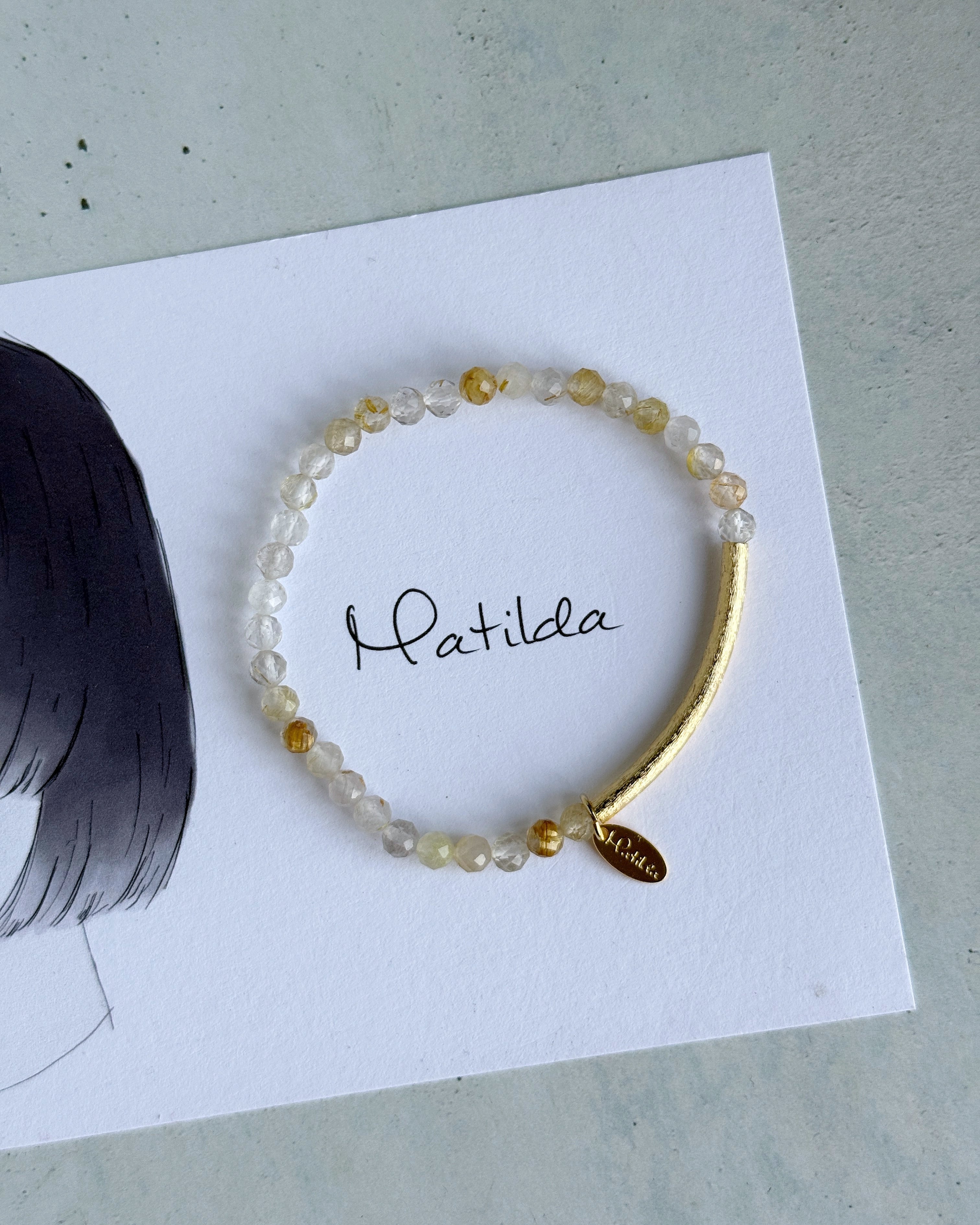 【renewal】Tube & stone bracelet(ルチルクォーツ)