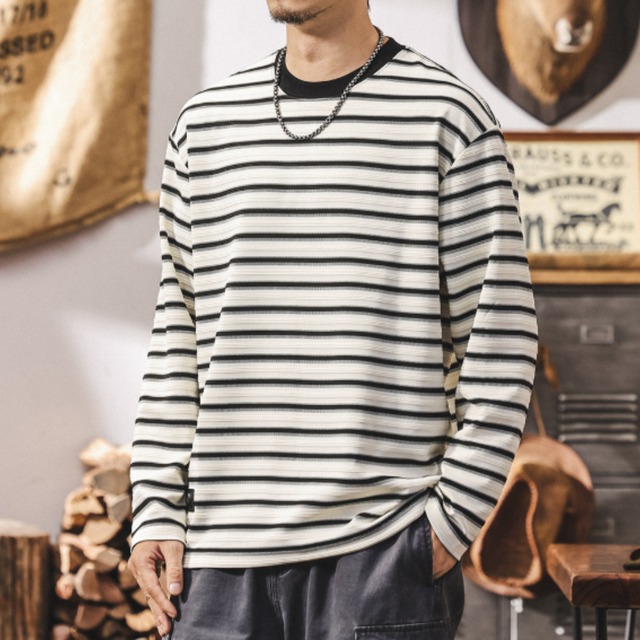 Retro border long t shirt ( 3color )