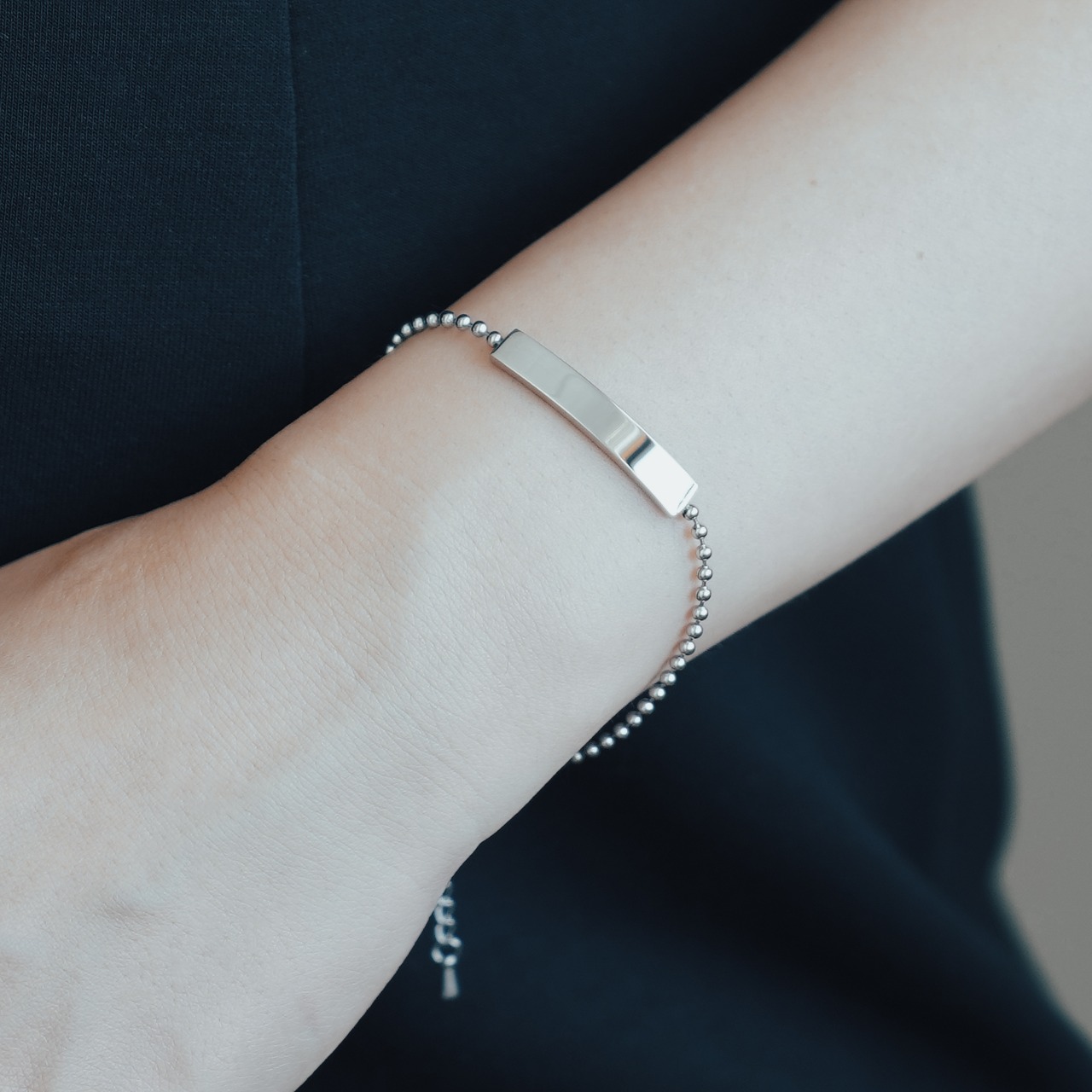 ワイドプレート ボールチェーン ブレスレット シルバー サージカルステンレス SUS304