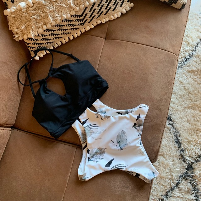 【即納】Whitepampas×Black Openback Bikini
