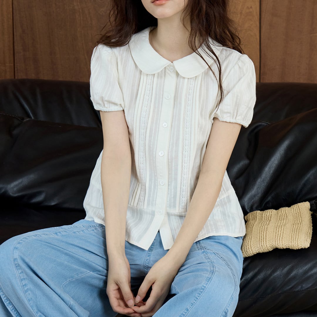 puff sleeve collared pintuck blouse