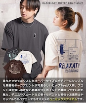 ◆黒猫モチーフ ビッグTシャツ◆bf-17052
