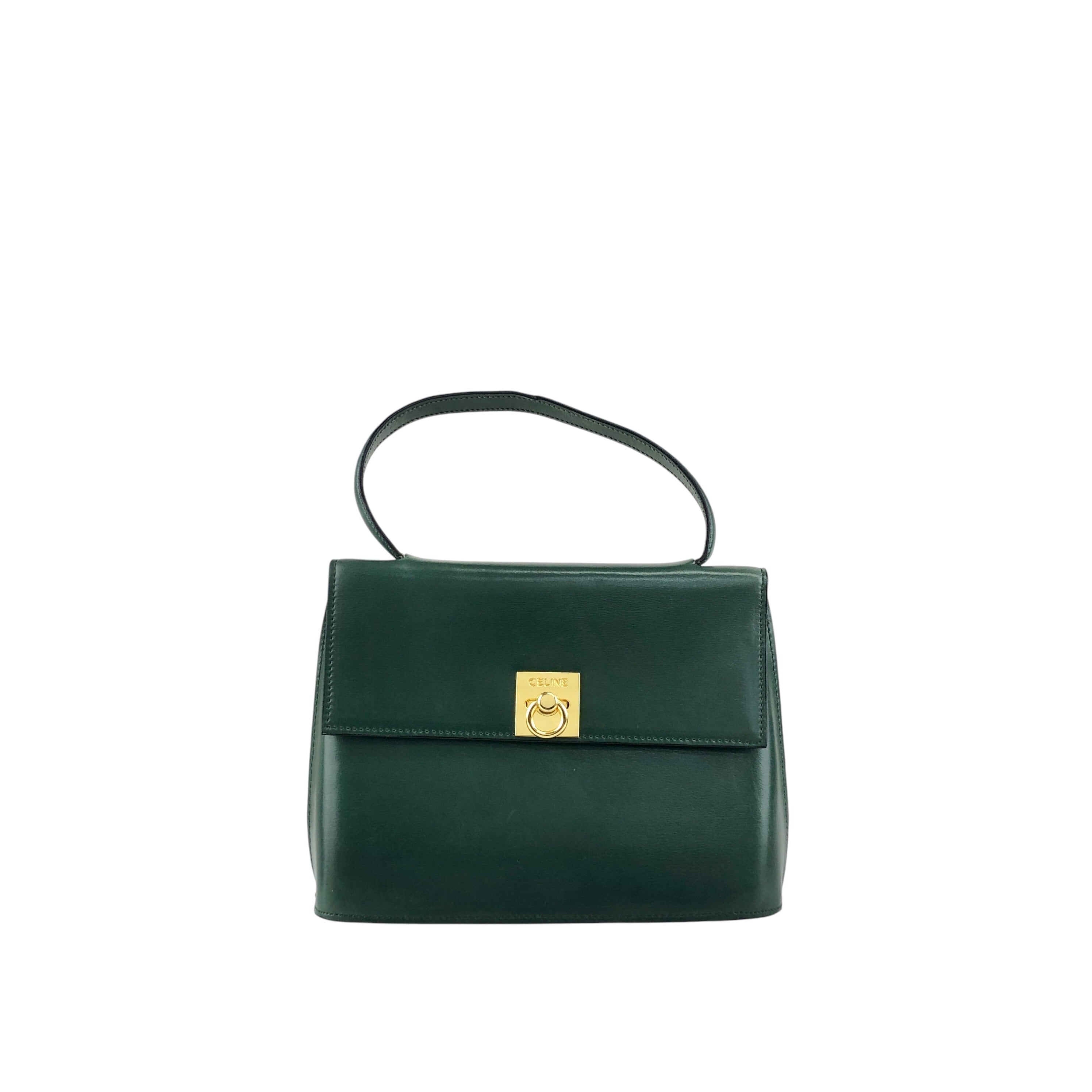 CELINE セリーヌ ハンドバッグ ダークグリーン ガンチーニ レザー