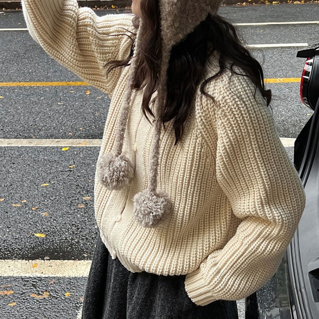 button-front simple cardigan　J00326