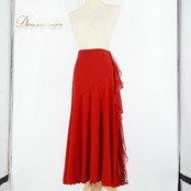 社交ダンス 衣装 スカート レッド系 チャコット Chacott 赤 レース レッスン 練習 ラインストーン フリル 上品 ストレッチ 伸縮 華やか かわいい ダンス衣装 スタンダード