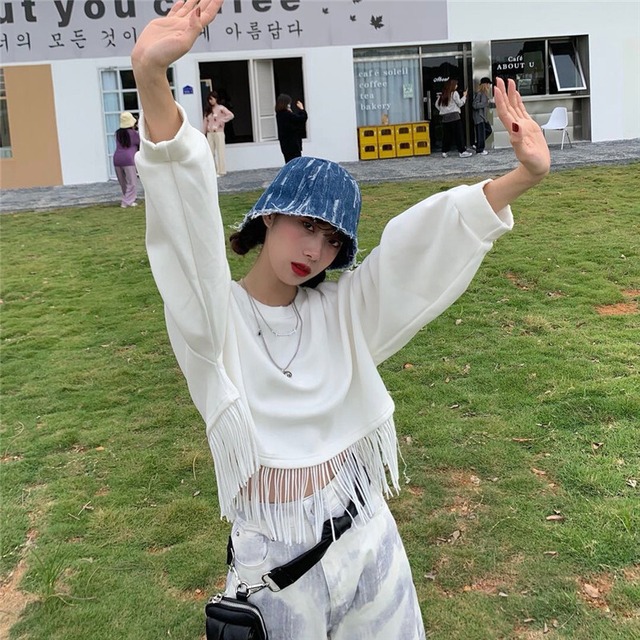 ネットレッドデザインセンスセーターレディース2020新バージョンルーズワイルドショートインカジュアルテルラウンドネックトップ クレセントシティ80197380712