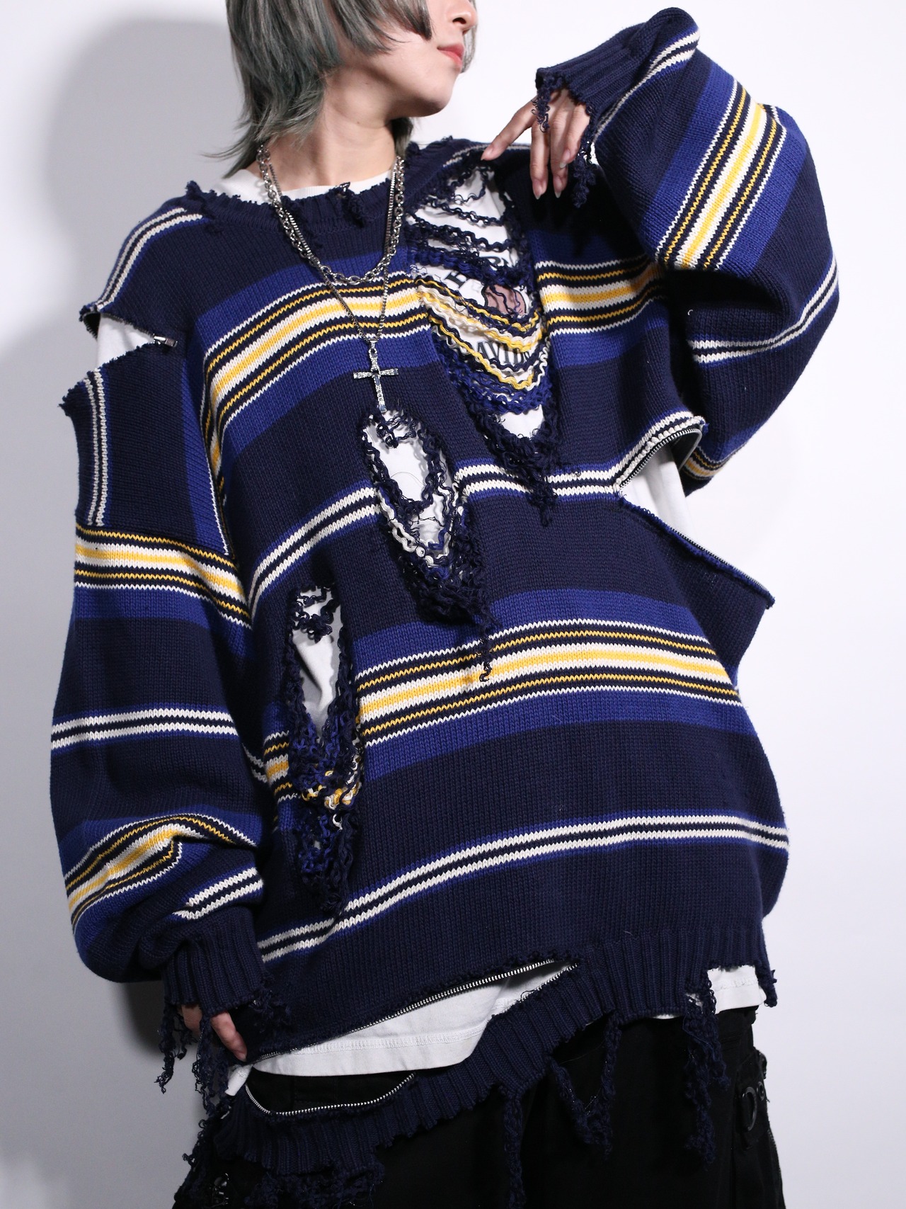 REMAKE / clash bolo × zip  border knit - 1