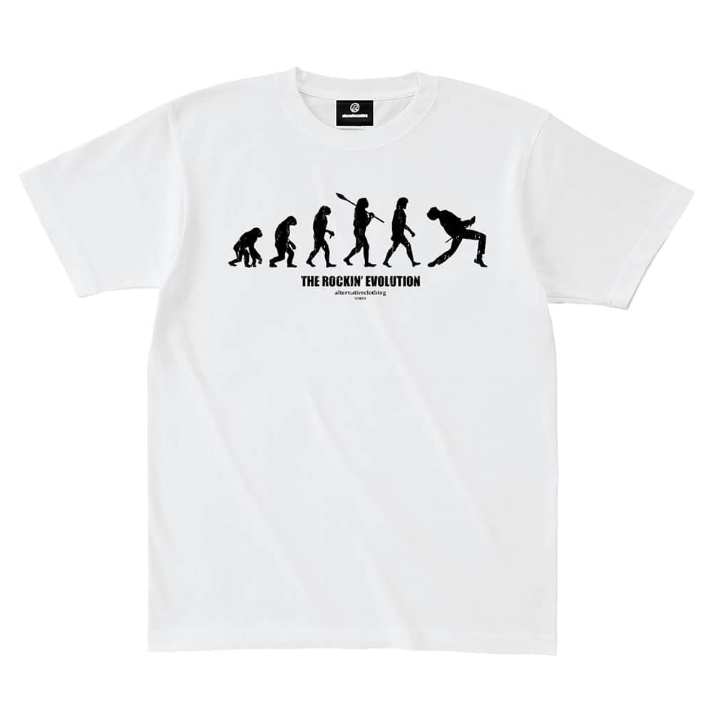 進化論 Rockin' Evolution おバカ ロックＴシャツ 白 ホワイト メンズ レディース フレディマーキュリー QUEEN クイーン  alt-s AT-67WH