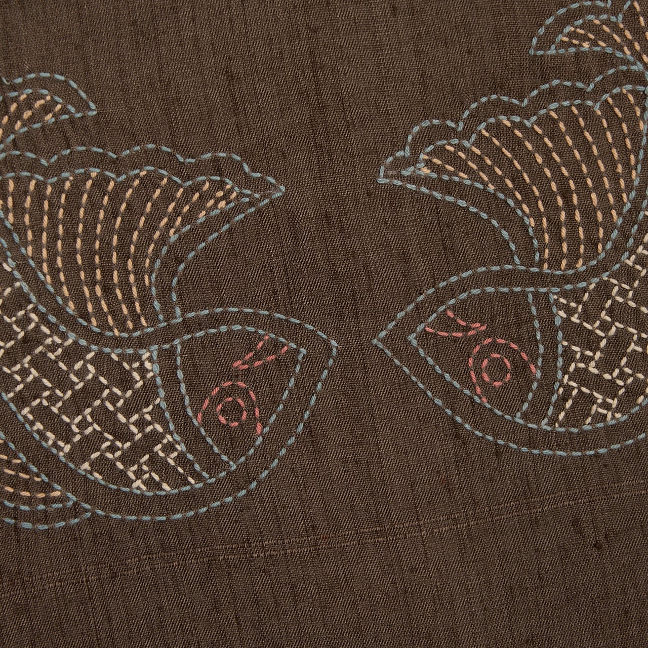 鳥と魚の模様 刺し子刺繍 紬袋帯【中古】 | かわの屋