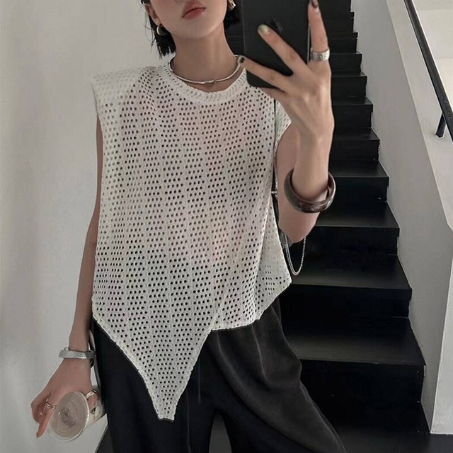 asymmetrical mesh pullover 10947