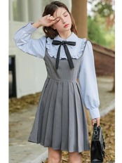 【0126】Pleated Skirt Girly Ribbon Long Sleeve Dress