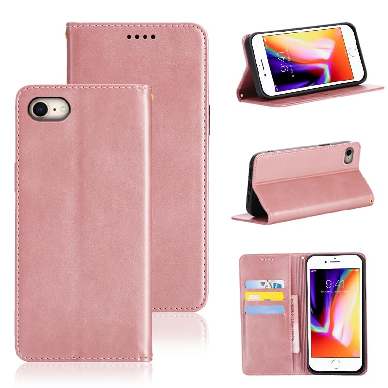 適用 iPhone SE (第2世代/第3世代) ケース 手帳型 iphone8 用 iphone7 用 手帳型 ケース (ライトローズゴールド)