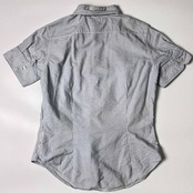 00s RALPH LAUREN ラルフローレン ストライプ BD ボタンダウン オックスフォード 半袖シャツ 7/水色×ホワイト レディース インパクト21