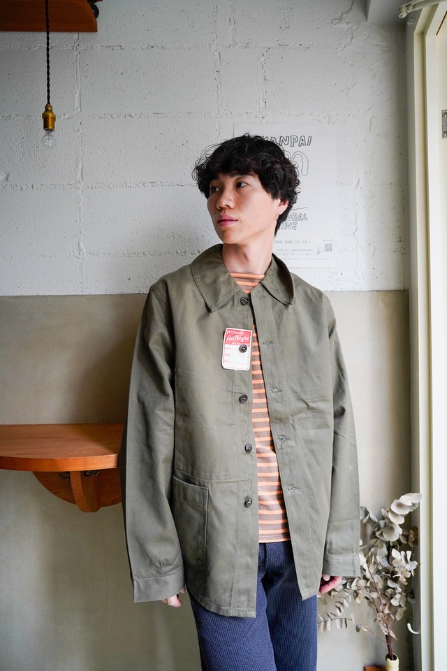 Deadstock【1950-60s】"French Vintage" Green Herringbone Twill French Work JKT / 6-316