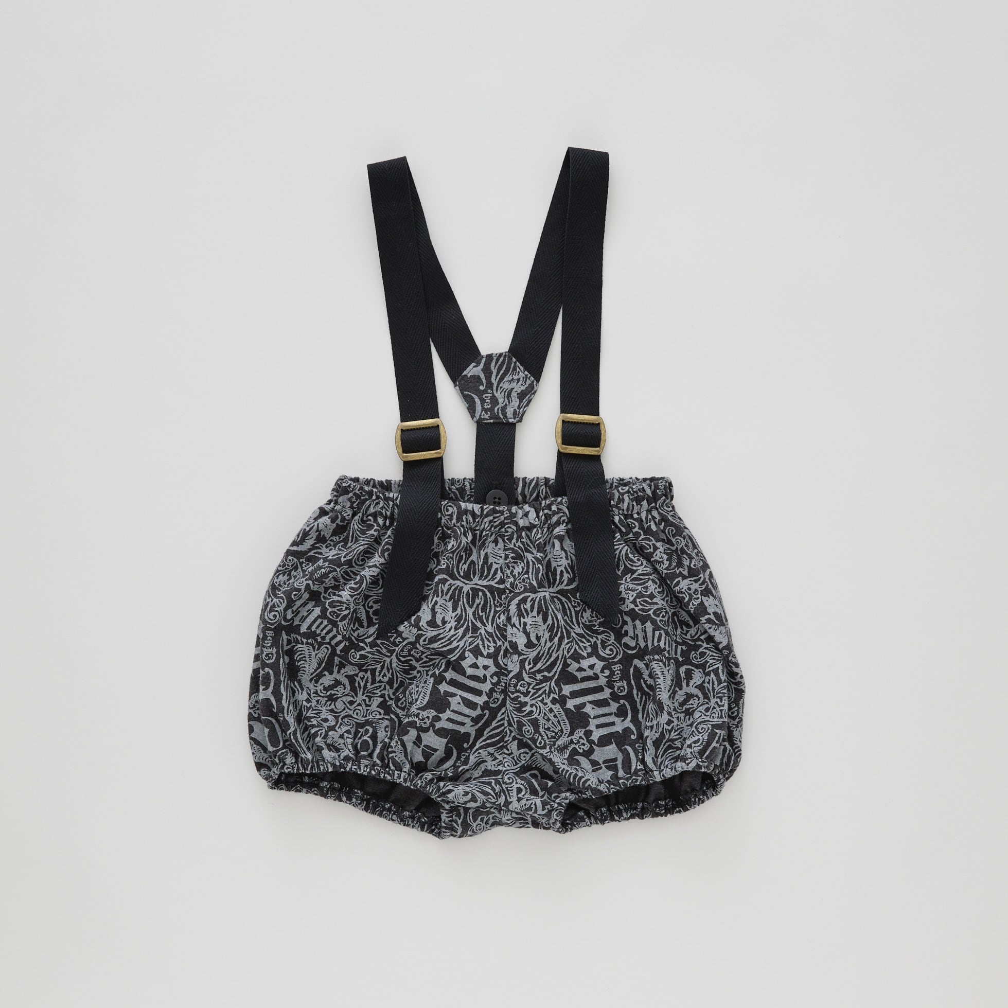 《eLfinFolk 2024AW》Magic Spell print Cotton Viyella Suspenders Bloomers / charcoal / 80・90cm