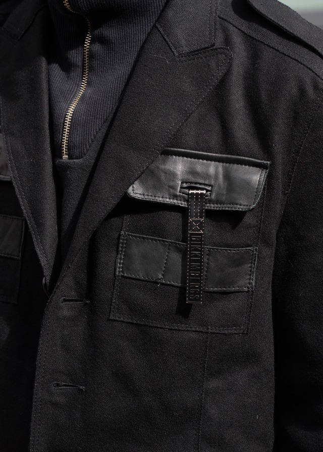 BIKKEMBERGS leather switching military jacket