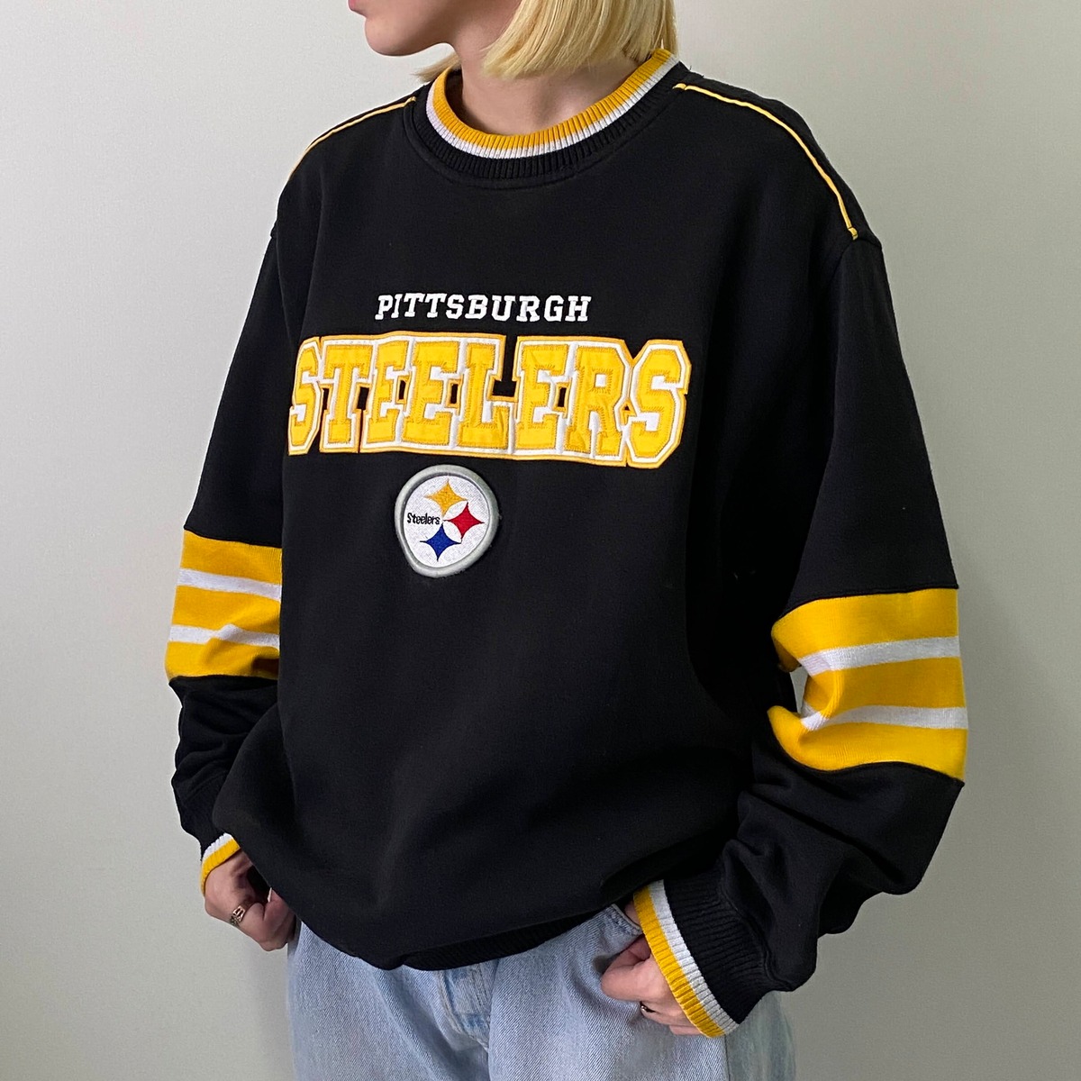 Lee リー 90年代 NFL ピッツバーグ・スティーラーズ チームロゴ 刺繍 スウェットシャツ メンズL相当 古着 Pittsburgh