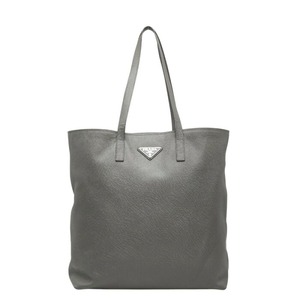 プラダ 三角ロゴプレート トートバッグ グレー サフィアーノ キュイール レディース PRADA 【中古】