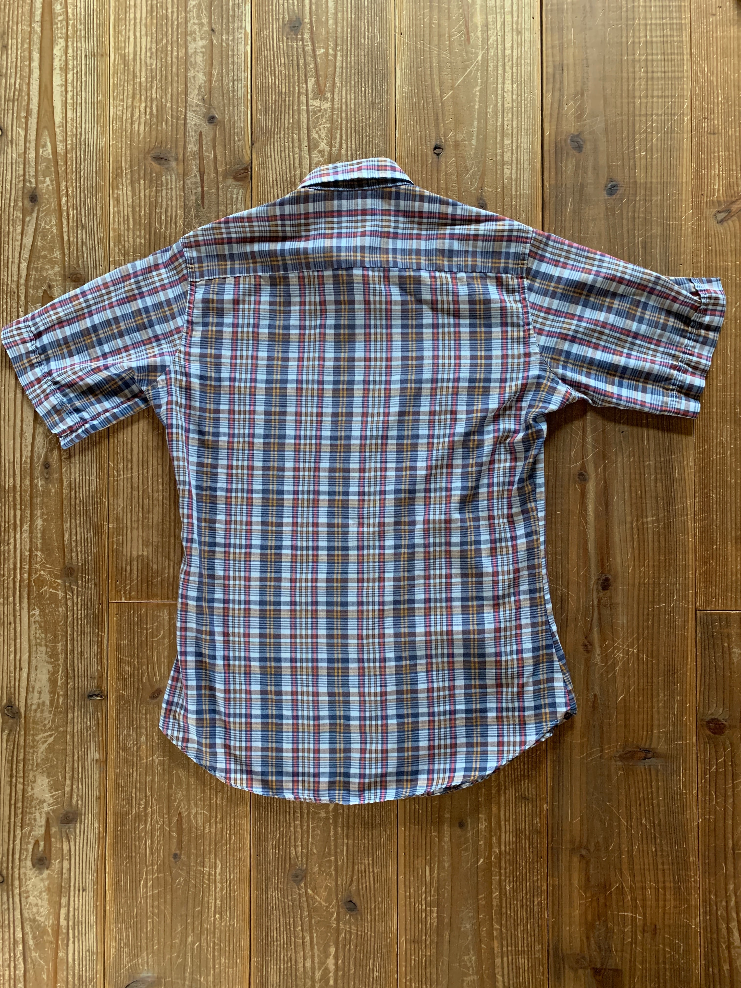 70's Levi's エンジ×ネイビー 好配色チェック 半袖シャツ 表記(M) USA製