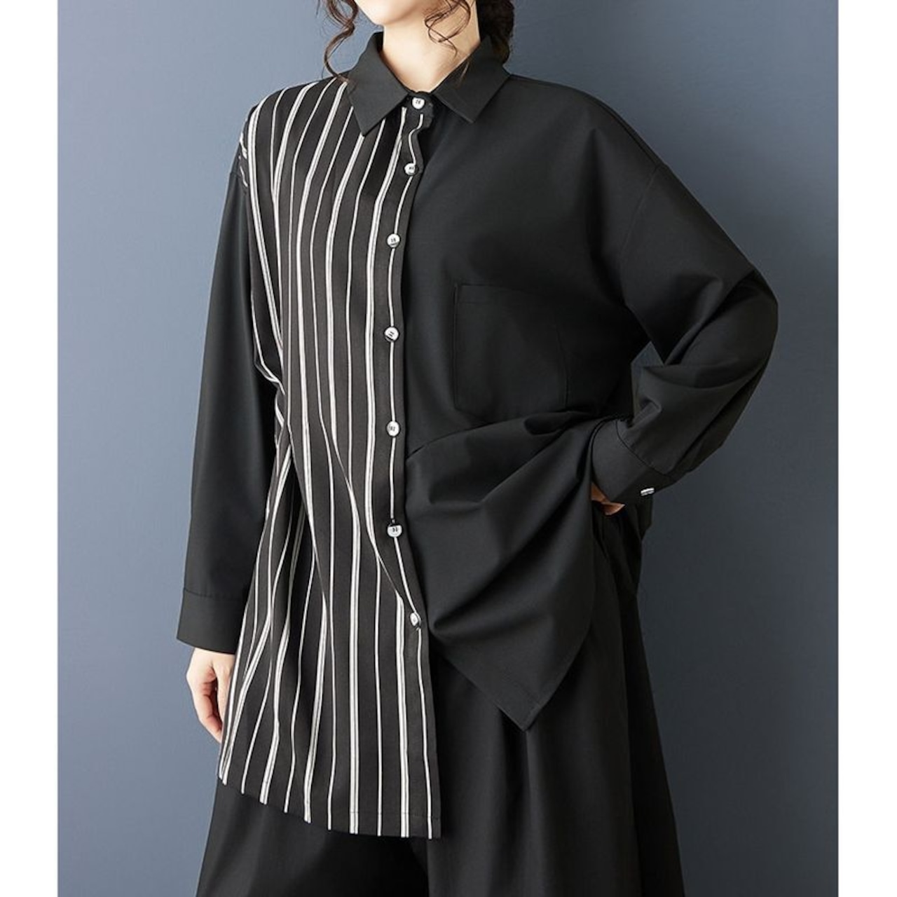 ストライプ 切替 デザイン シャツ 00349