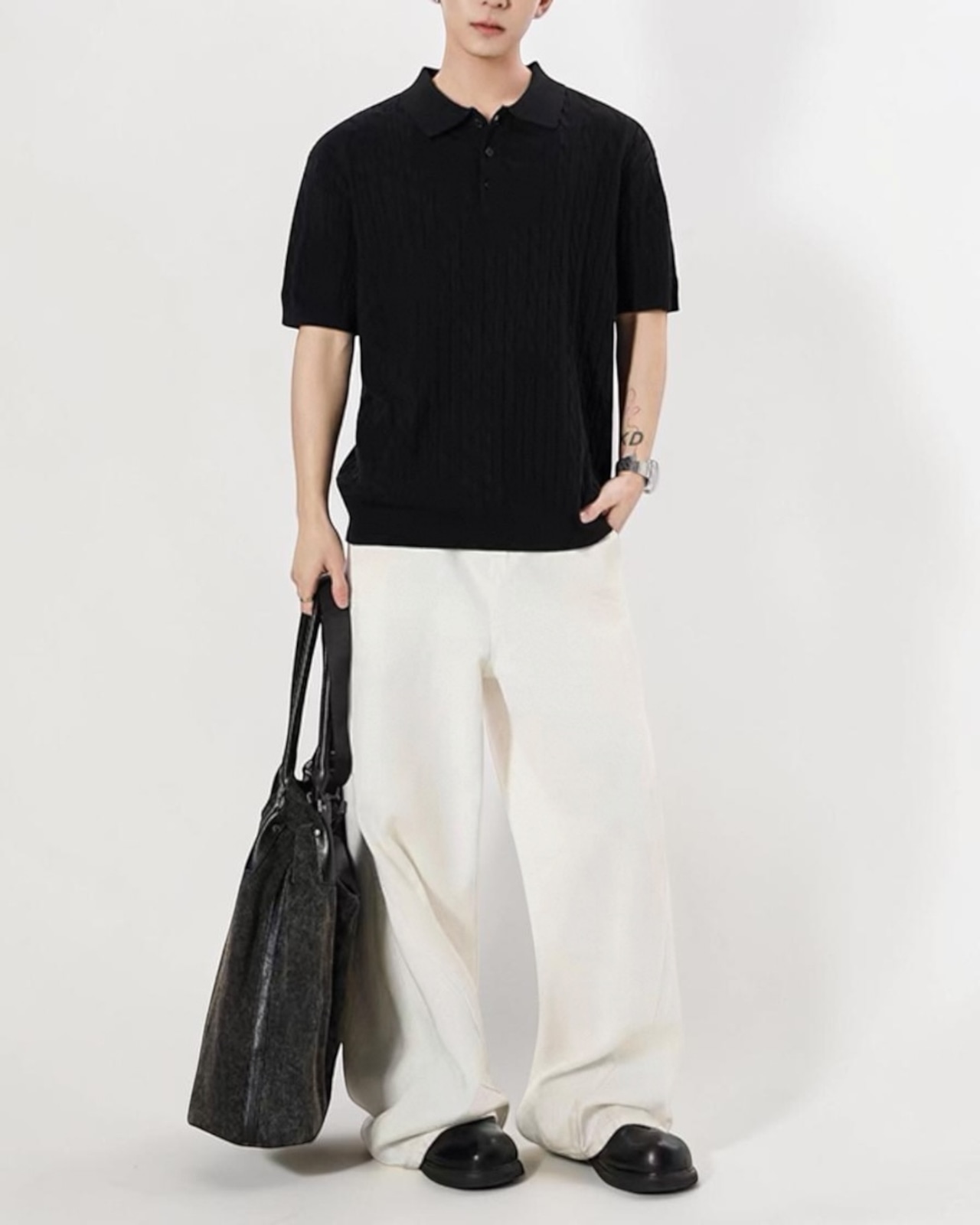 Textured Knit Polo（100％/60％/0％）