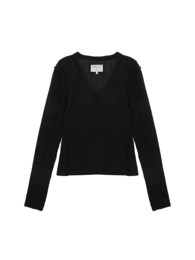 [MATIN KIM] STITCH V NECK SLIM TOP IN BLACK