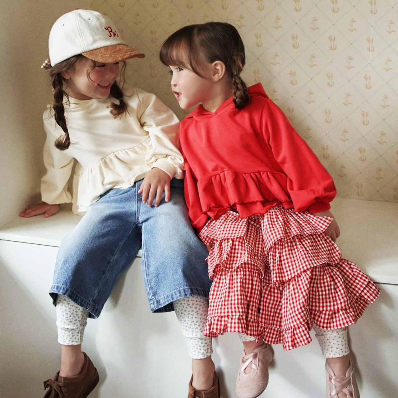 秋チェックティアードロングスカート