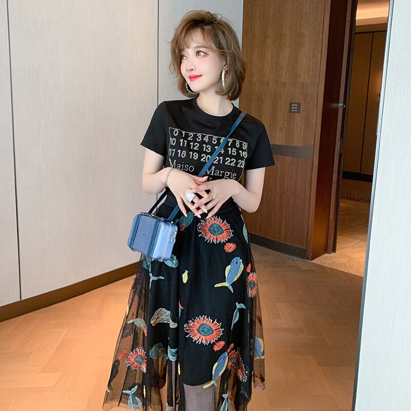 ラインストーンラウンドネックルーズ薄手半袖スリーブTシャツ サマー ショート ハーフスリーブ 夏物 Oネック MIUCO14329556954