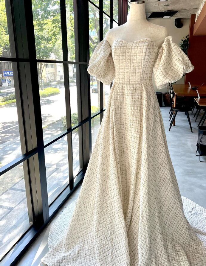 パーティードレス キュロットスカート パフスリーブ バックレス  