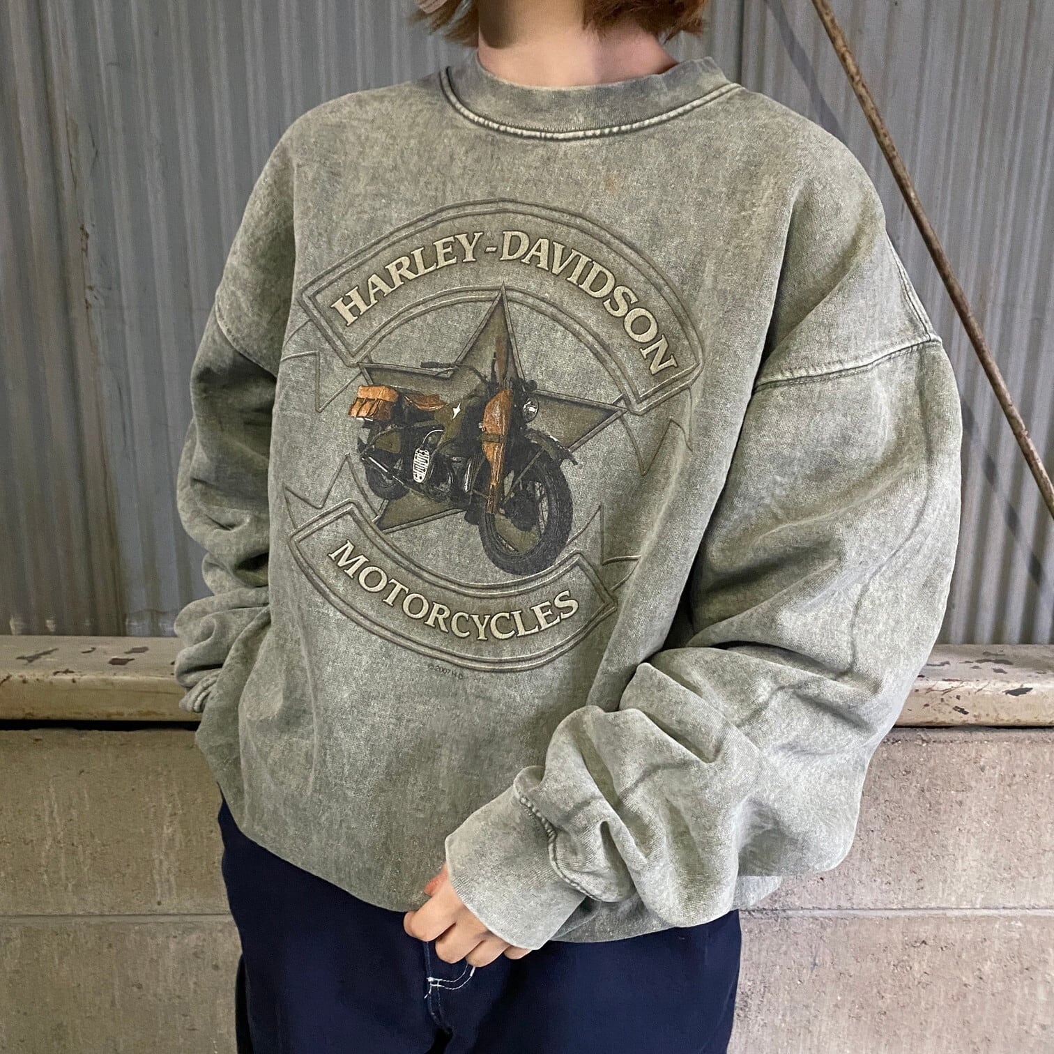 00s HARLEY DAVIDSON 両面デザイン スウェット グレー XL-