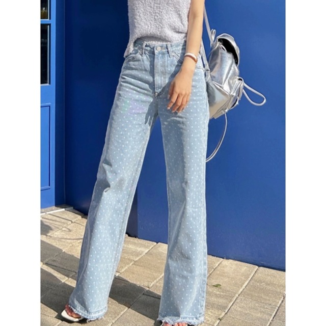 ドットデニムワイドパンツ　00522