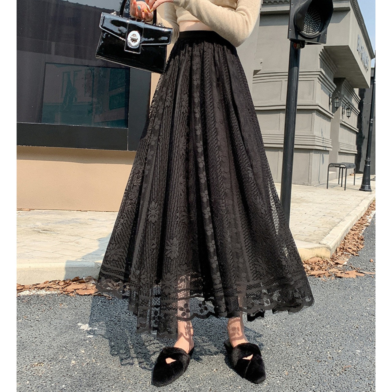 フラワーレース フレア ロング スカート 10294