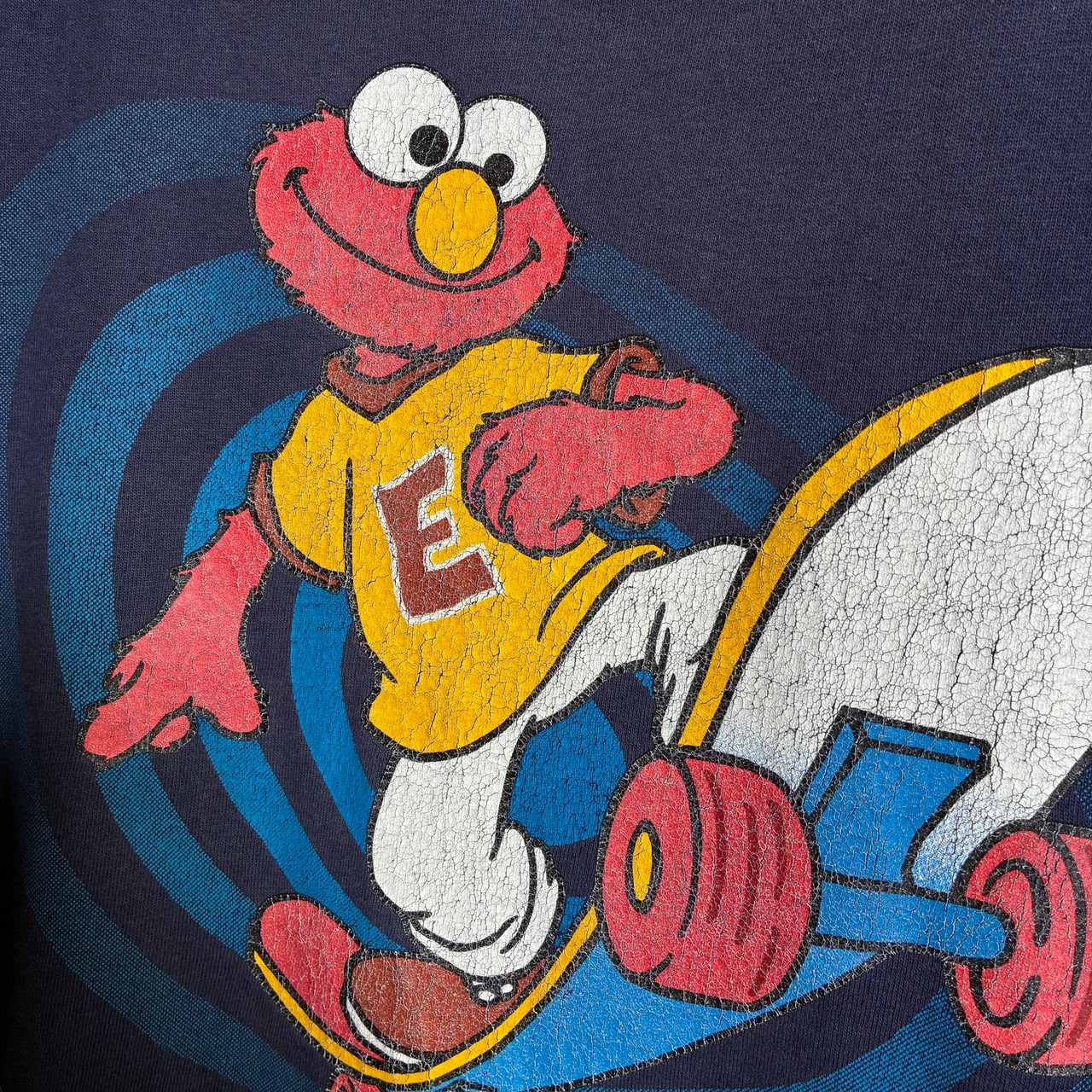 90s SESAME STREET スケボーエルモ　ヴィンテージTシャツ　フェードネイビー