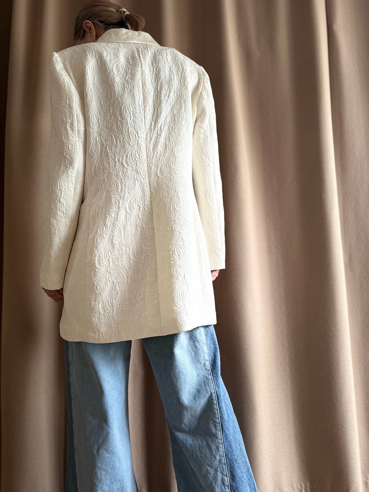 jacquard pattern ivory tailored jacket-4659-5