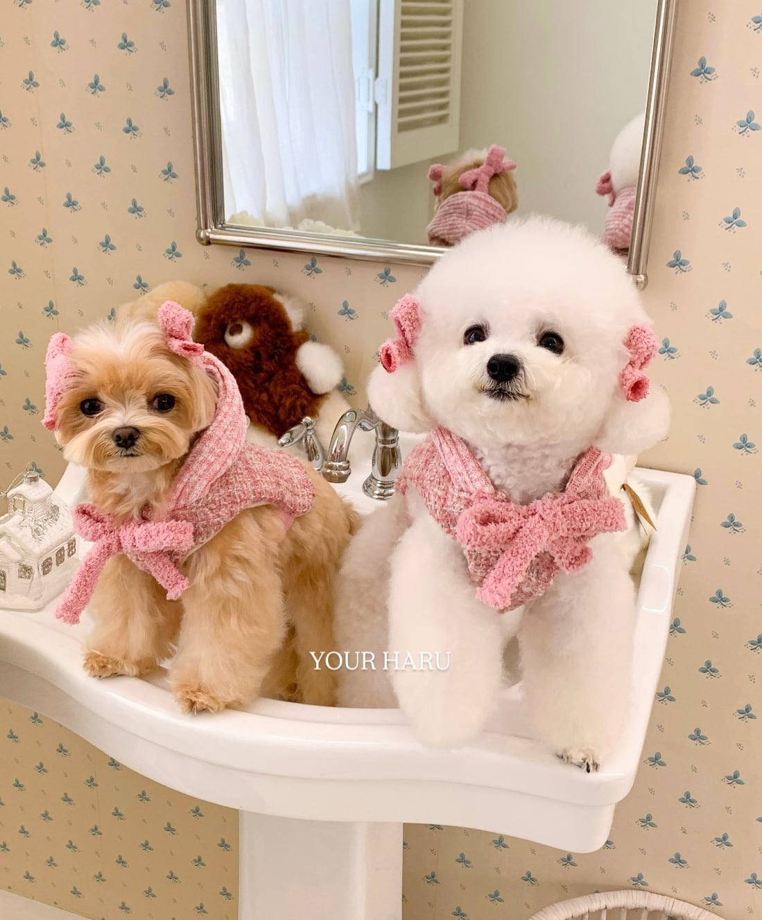 M/即納【yourharu】Snowy tweed poncho pink