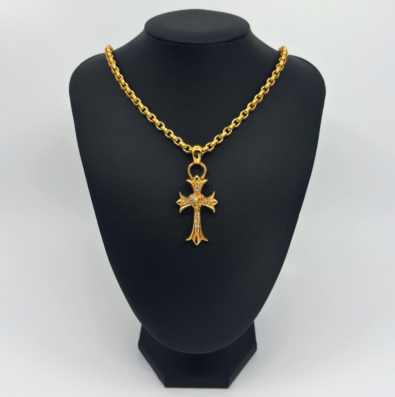 クロスハートネックレス　ペーパーチェーンゴールド