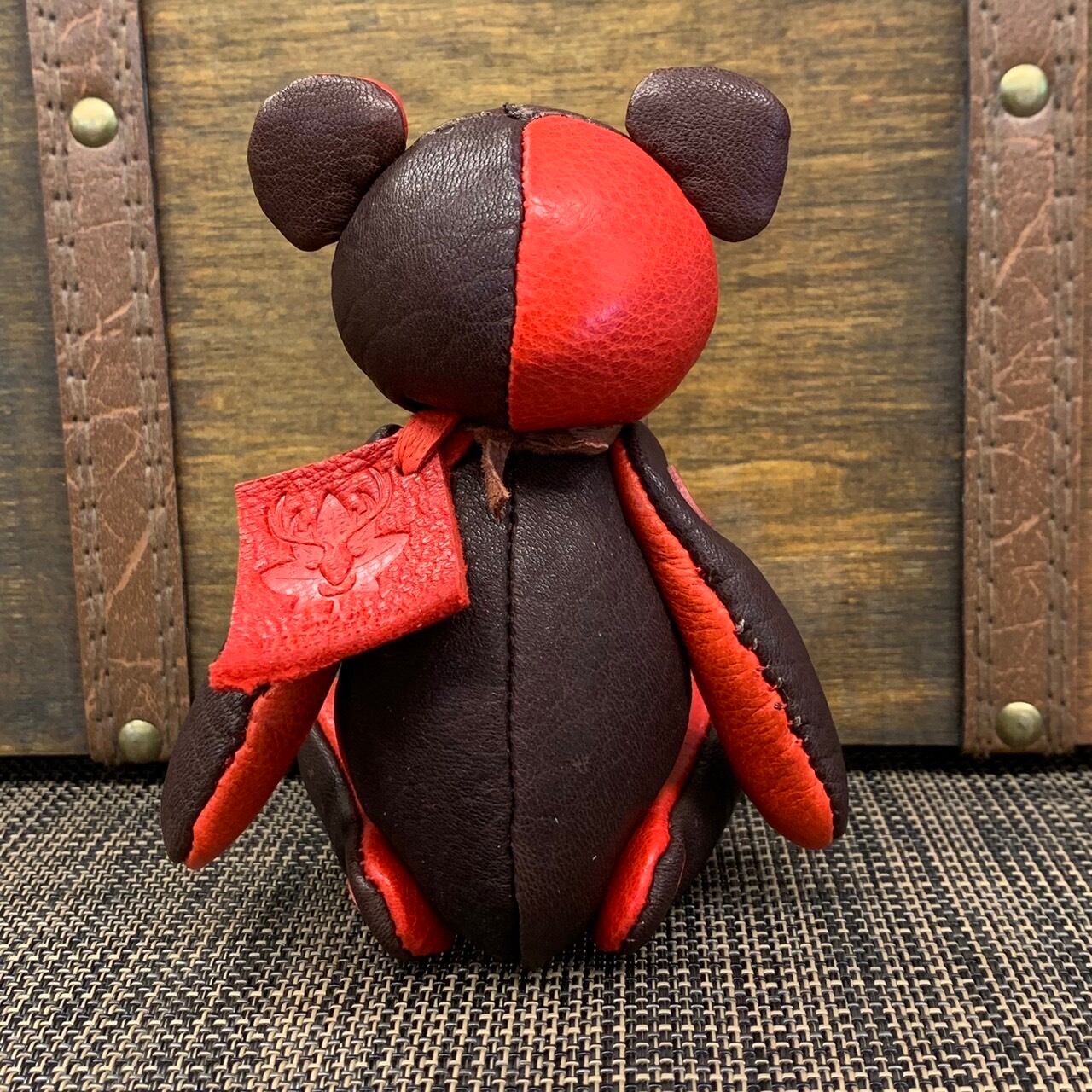 ジビエレザー鹿革ベルベア★端革を使ってアップサイクル「ベルズベア」写真の1点販売です　レッド×ダークブラウン系