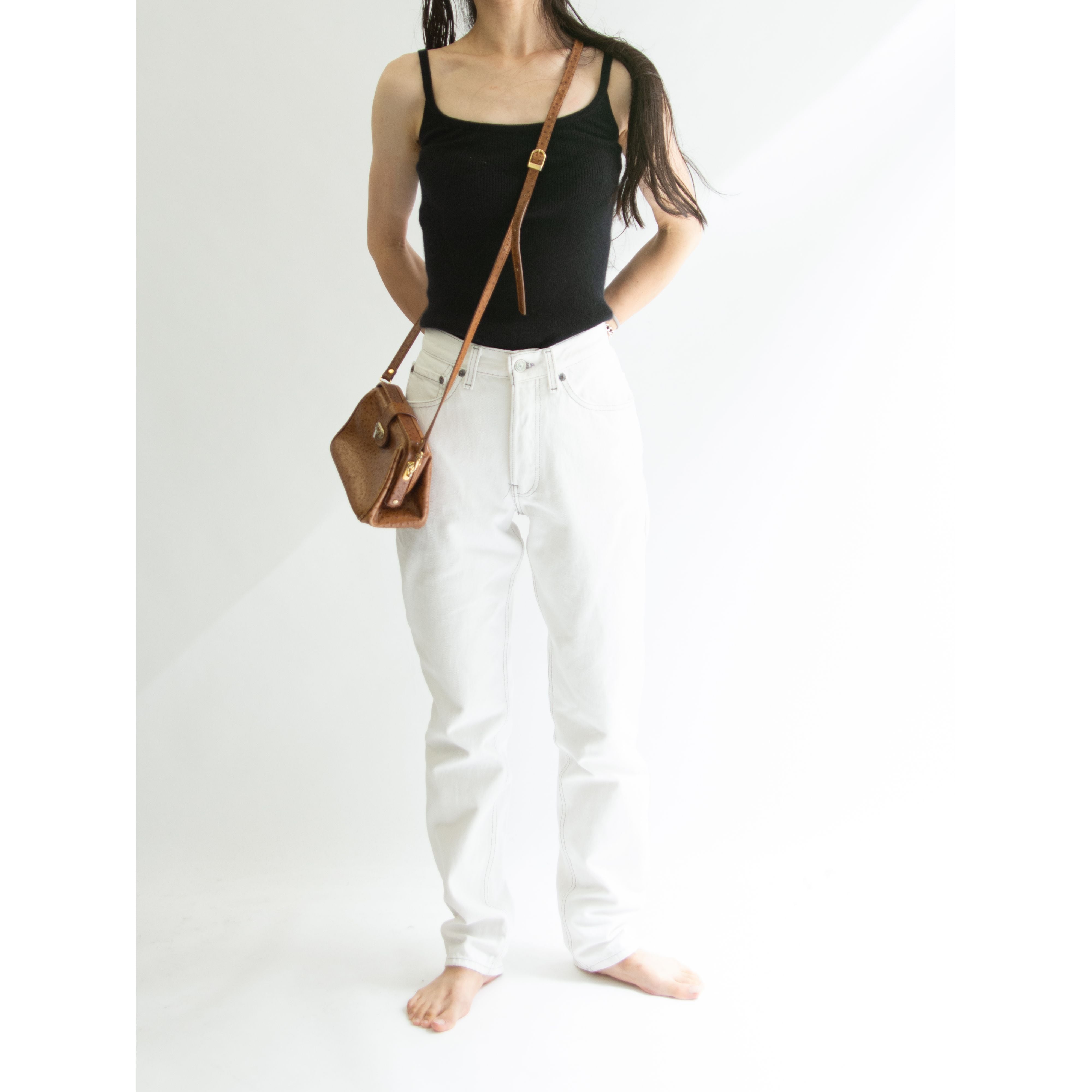 i santi】Made in Italy Ostrich Leather Mini Crossbody Bag i santi】Made in Italy Ostrich Leather Mini Crossbody Bag