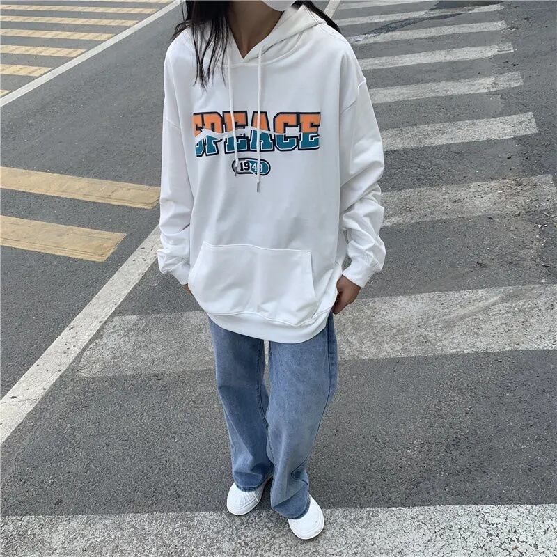 【新作】【送料無料】 フード付きスウェットシャツの女性の原宿スタイルのルーズバージョンプリント学生ジャケットトレンディなイン 038099739019