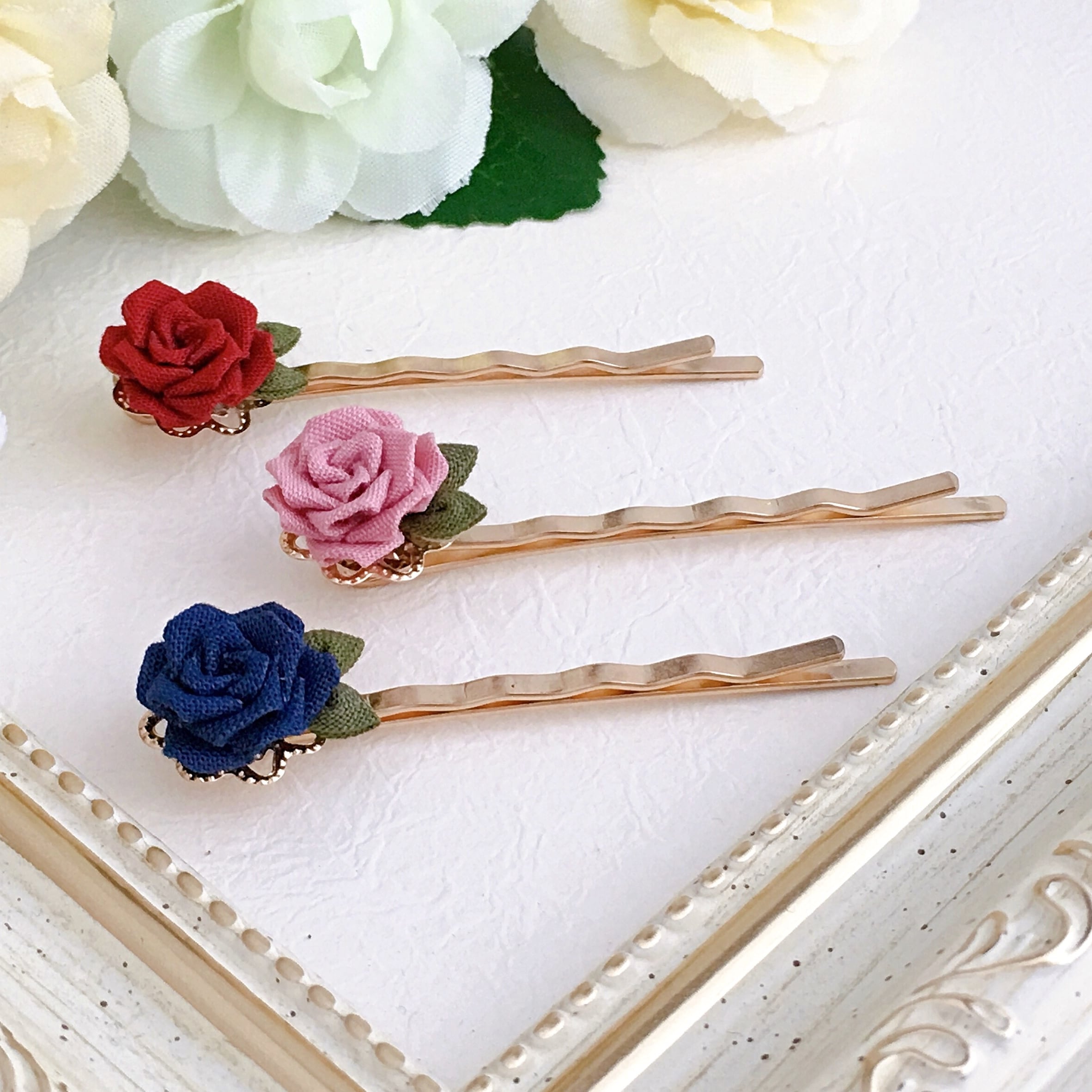 大人かわいい＊つまみ細工のヘアクリップ rose
