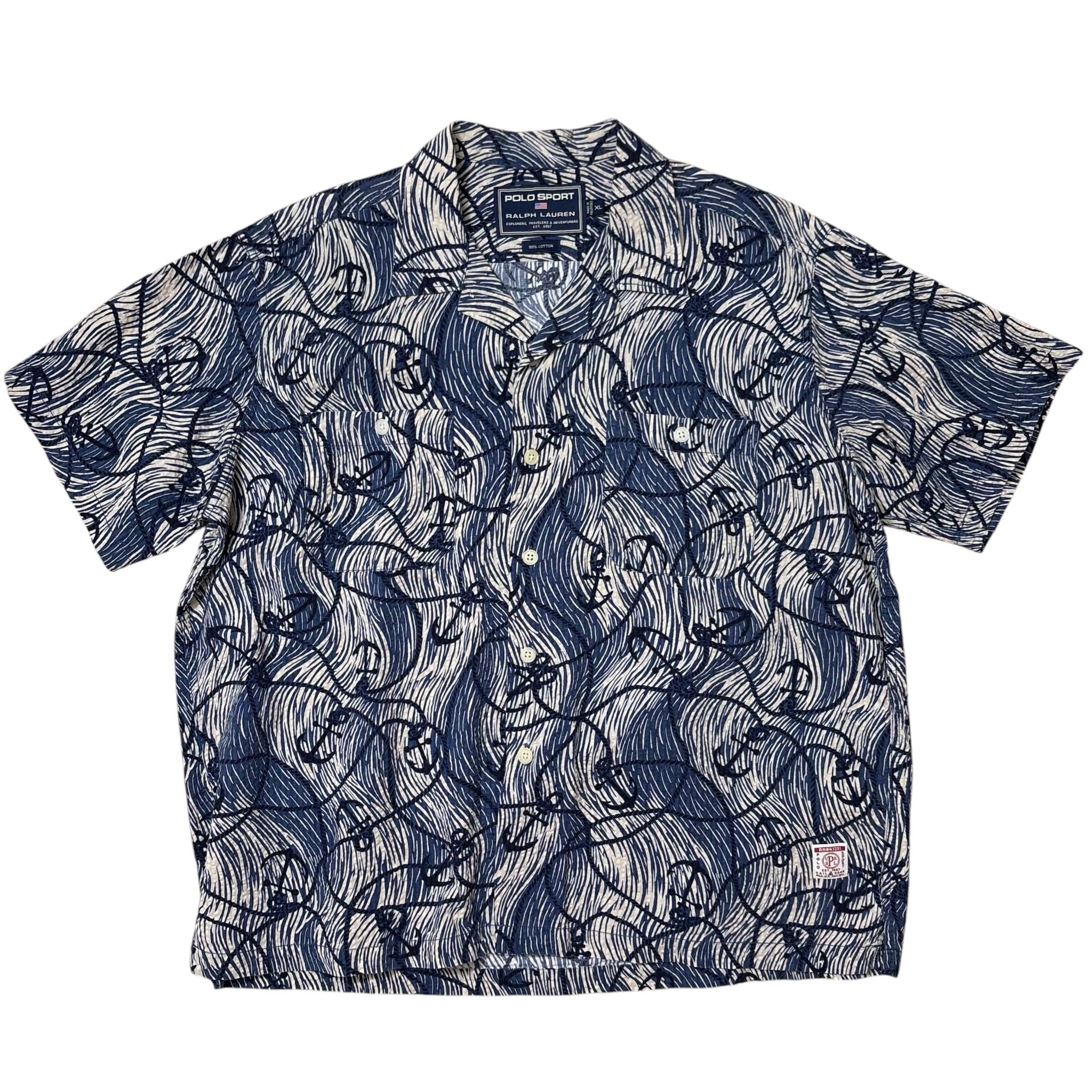 POLO SPORT ポロスポーツ 柄シャツ アンカー 碇 シアサッカー XL