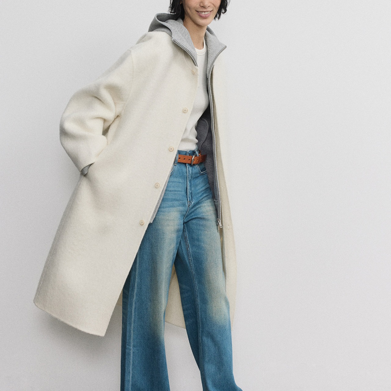 No Collar Wool Blend Coat T3840