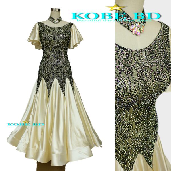 社交ダンスドレス ゴールド系サテン イージーオーダー スタンダードドレス シャンパン【商品番号AIー9916】ワルツ スロー  ウインナーワルツ クイックステップ