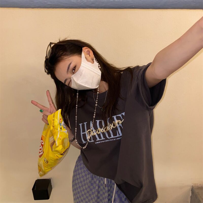 スタンダードプリントTシャツ レディースサマーカジュアルルーズトップス コットン レトロ ストリート 夏物 ヨーロピアン ブラックストロベリース95742594069